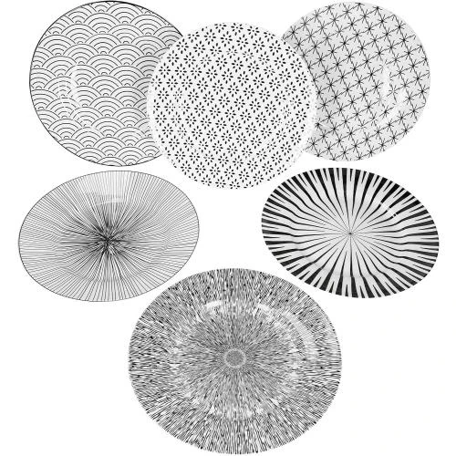 Mambocat Set 6 Assiettes Plates Noir Blanc Design Moderne - Vue principale