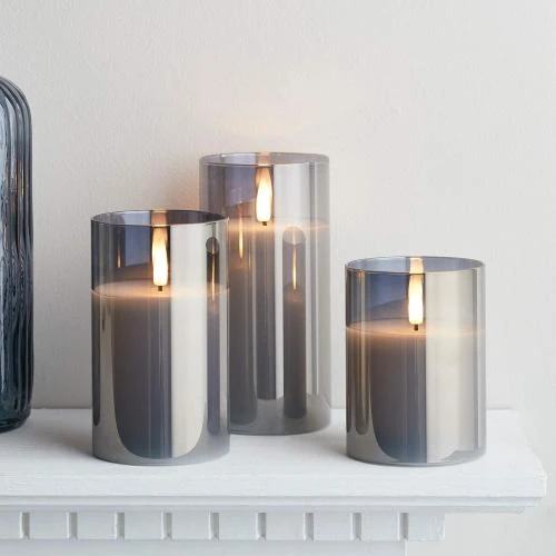 Bougies Piliers TruGlow, Bougeoir Verre Gris Fumé, LED - Vue principale