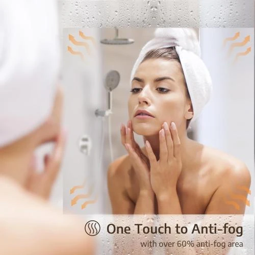 Zoom sur Miroir Salle de Bain LED, Horloge, Variateur, Désembueur