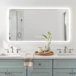 Miroir Salle de Bain LED, Horloge, Variateur, Désembueur