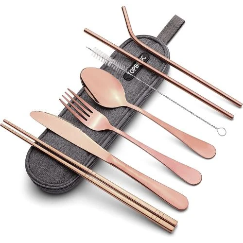 Couverts portables acier inoxydable Topbooc, étui étanche rose gold - Vue principale