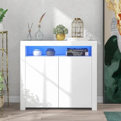 Commode LED blanche BTM, meuble TV, rangement moderne - Vue principale
