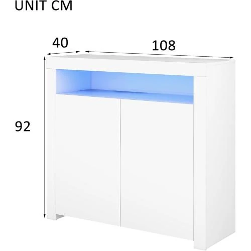 Détail de Commode LED blanche BTM, meuble TV, rangement moderne
