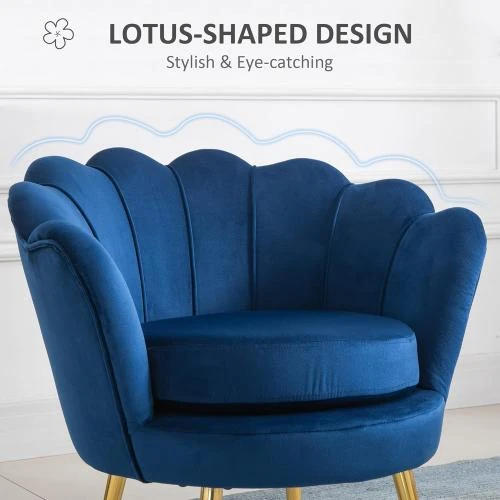 Zoom sur Fauteuil Vintage Velours Bleu Homcom, Design Élégant