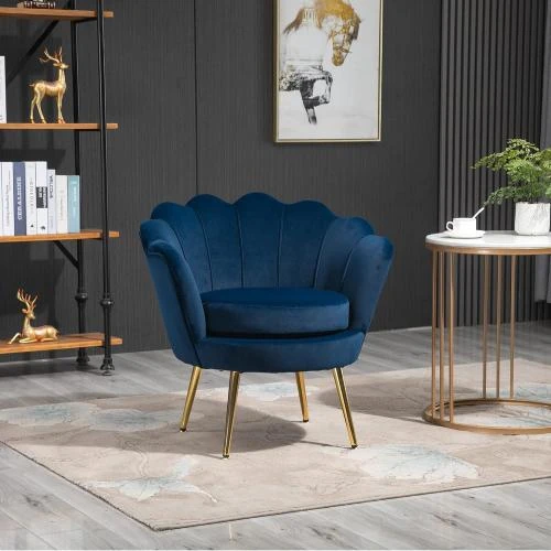Détail de Fauteuil Vintage Velours Bleu Homcom, Design Élégant