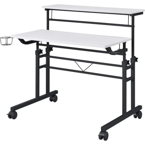 Bureau roulant Techni Mobili, blanc, hauteur ajustable, étagère mobile - Vue principale