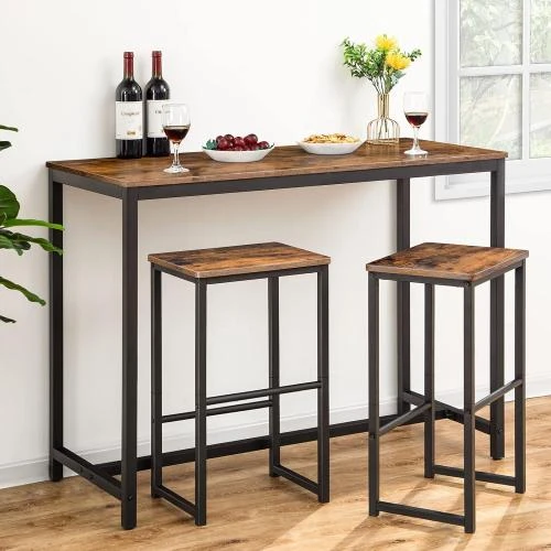 Détail de Chaises de Bar Hoobro, Tabourets Hauts, Marron Rustique