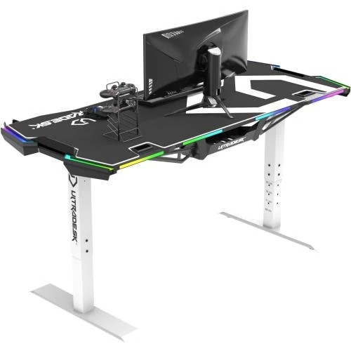 Détail de Bureau Gaming Ultradesk Force, Réglable, LED RGB, Rangement