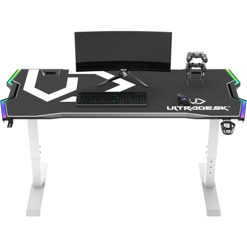 Zoom sur Bureau Gaming Ultradesk Force, Réglable, LED RGB, Rangement
