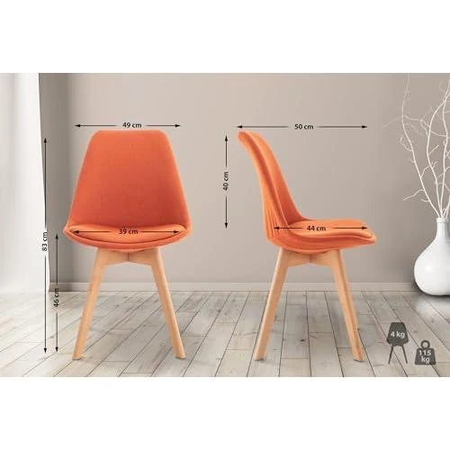 Zoom sur Chaise Salle à Manger Linares Design Velours Orange Structure Bois