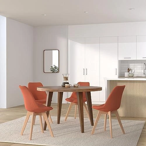 Détail de Chaise Salle à Manger Linares Design Velours Orange Structure Bois
