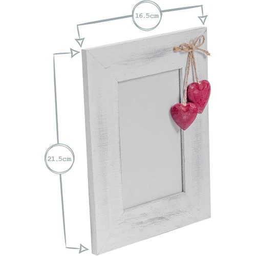 Zoom sur Cadre Photo Bois Blanc, Coeurs Rouges, Nicola Spring