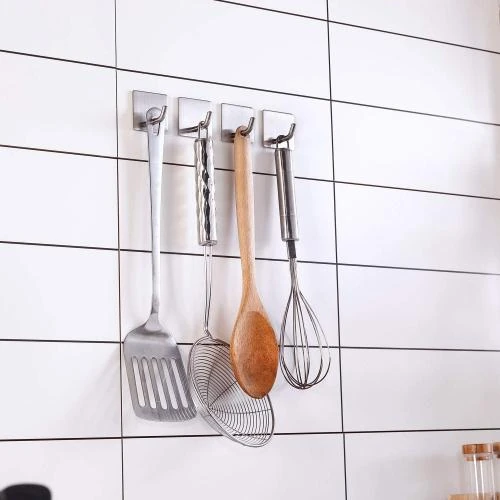 Zoom sur Crochet Mural Adhésif Inox SUS304 pour Salle de Bain et Cuisine