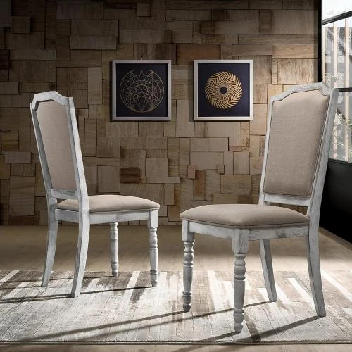 Chaises salle à manger bois, pieds tournés, blanc vieilli - Vue principale