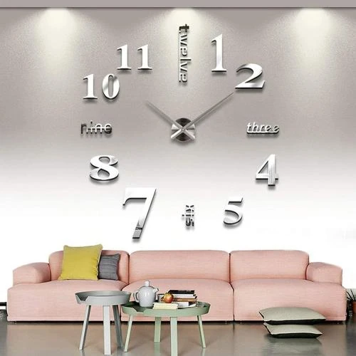 Horloge Murale 3D Argent, Sticker Décoration Bureau - Vue principale