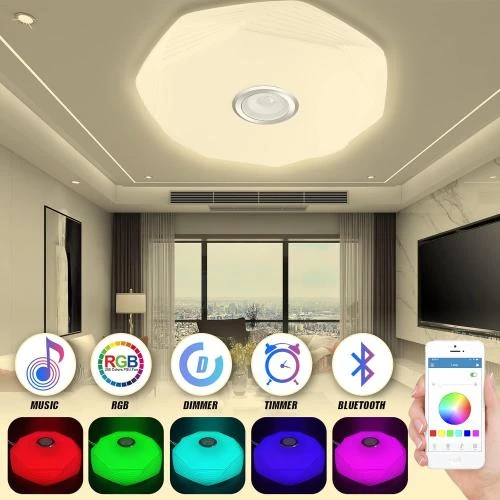 Zoom sur Plafonnier LED Dimmable CheDux, Bluetooth, RGB, Télécommande