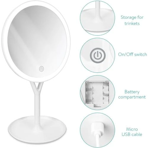 Zoom sur Miroir Grossissant Rond LED Navaris, Salle de Bain, Maquillage