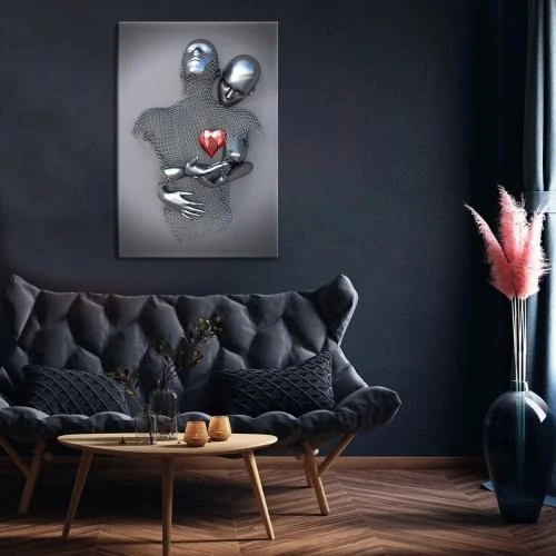 Détail de Toile murale encadrée romantique 3D métal noir blanc