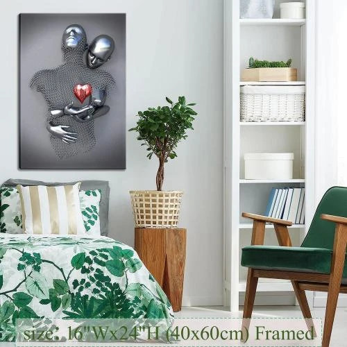 Zoom sur Toile murale encadrée romantique 3D métal noir blanc