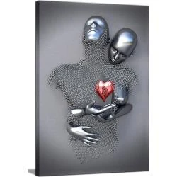 Toile murale encadrée romantique 3D métal noir blanc