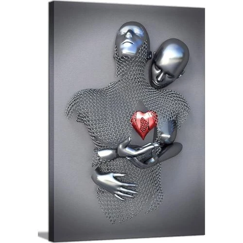 Toile murale encadrée romantique 3D métal noir blanc - Vue principale