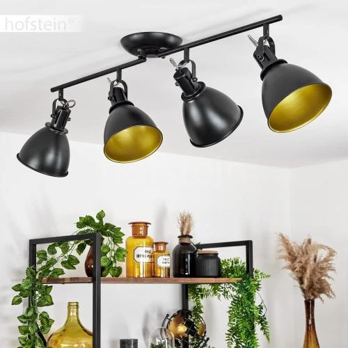 Zoom sur Plafonnier Hofstein métal noir, or, 4 spots orientables
