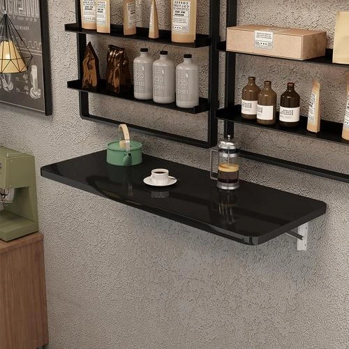 Zoom sur Table murale pliante FURNIKNA, bureau suspendu noir