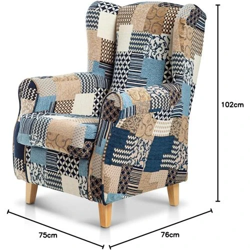 Détail de Fauteuil orejero allaitement jacquard patchwork bleu