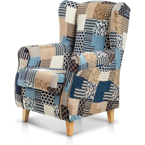 Fauteuil orejero allaitement jacquard patchwork bleu - Vue principale