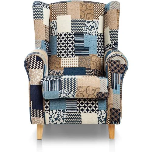 Zoom sur Fauteuil orejero allaitement jacquard patchwork bleu