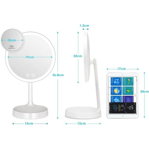 Détail de Miroir Maquillage Lumineux Auxmir, Grossissant 10X, LED