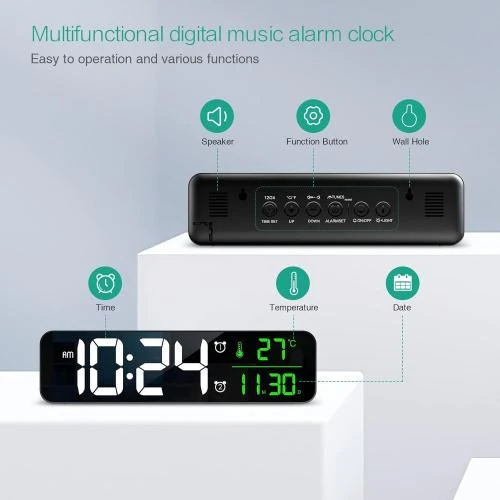 Zoom sur ORIA Réveil Numérique LED, Horloge de Chevet Miroir