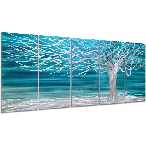 Décoration murale arbre métal N\C, bleu, argent, artisanale - Vue principale