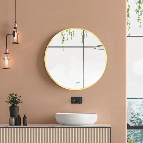 Détail de Miroir rond Kleankin, cadre doré, alliage aluminium