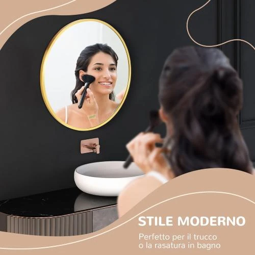 Zoom sur Miroir rond Kleankin, cadre doré, alliage aluminium