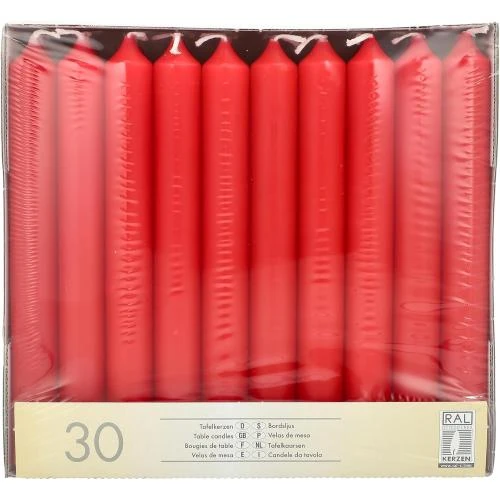 Zoom sur Bougies Tafelkerzen rouges, 30 pièces, diamètre 2,15 cm