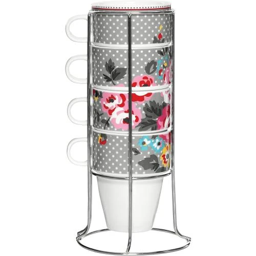 Tasses empilables, lot 4, New Bone China, acier inoxydable, multicolore - Vue principale
