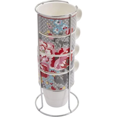 Détail de Tasses empilables, lot 4, New Bone China, acier inoxydable, multicolore