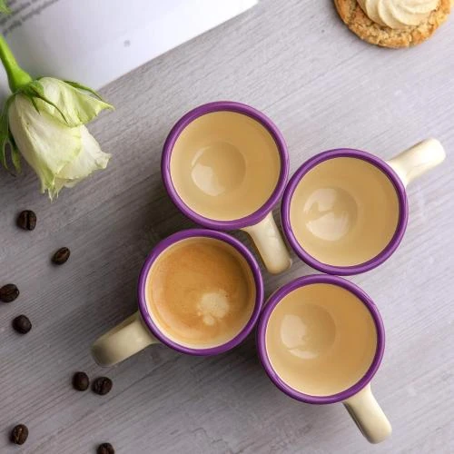 Zoom sur Tasses Espresso Ceramique Beige Motif Lavande, City to Cottage