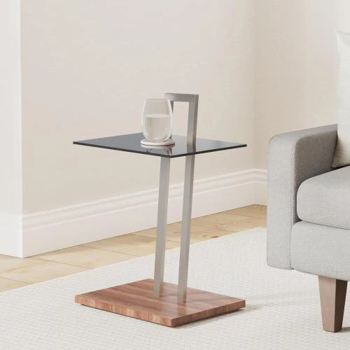 Détail de Table d'appoint HAKU Mobel, MDF, acier inoxydable, noyer