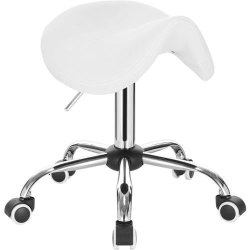 Présentation de Présentation Tabouret de Selle Rembourré Similicuir Blanc, Pivotant