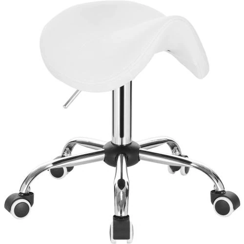 Tabouret de Selle Rembourré Similicuir Blanc, Pivotant - Vue principale