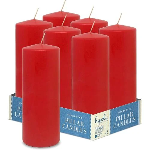 Bougies Piliers Rouges Inodores Hyoola, Pack de 6 - Vue principale