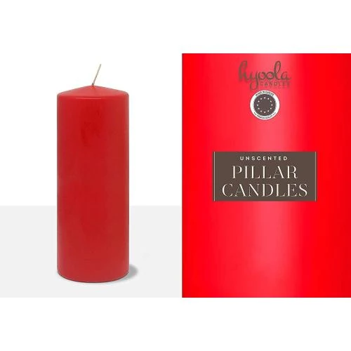 Zoom sur Bougies Piliers Rouges Inodores Hyoola, Pack de 6