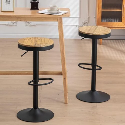 Tabouret Bar Bois, Hauteur Réglable, Pivotant 360°, Noir - Vue principale