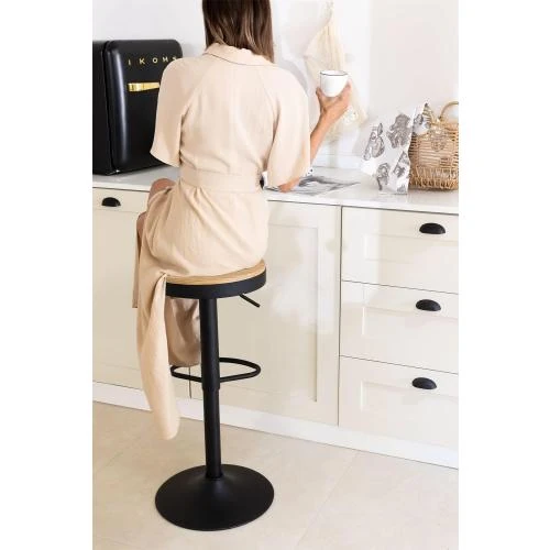Détail de Tabouret Bar Bois, Hauteur Réglable, Pivotant 360°, Noir