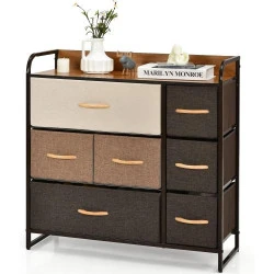 Commode COSTWAY 7 Tiroirs Tissu, Poignée Bois, Rangement