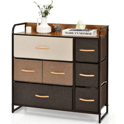 Commode COSTWAY 7 Tiroirs Tissu, Poignée Bois, Rangement - Vue principale
