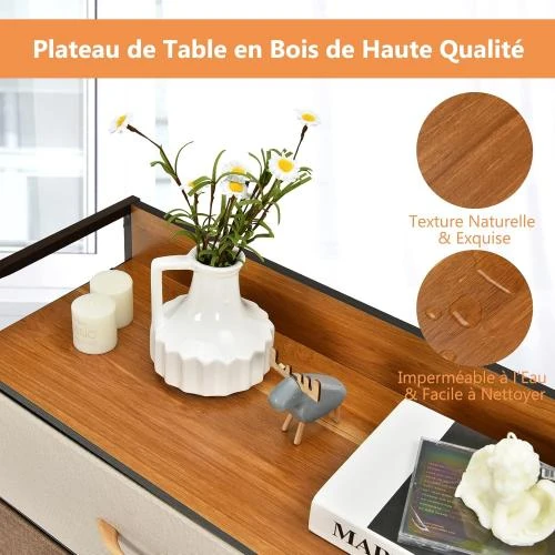 Zoom sur Commode COSTWAY 7 Tiroirs Tissu, Poignée Bois, Rangement
