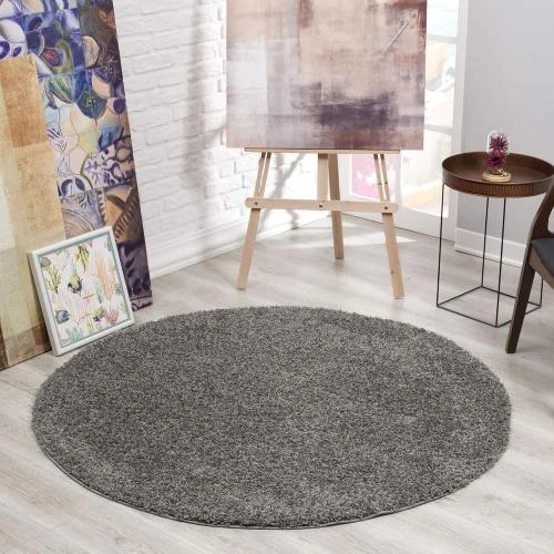 Zoom sur Tapis Rond Gris, Qualité Supérieure, Certifié Oeko-Tex